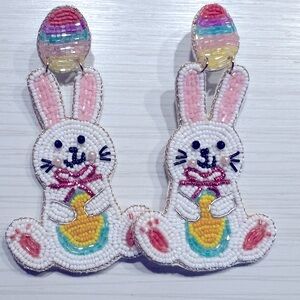 White and Pink Sparkly Bunny Earrings